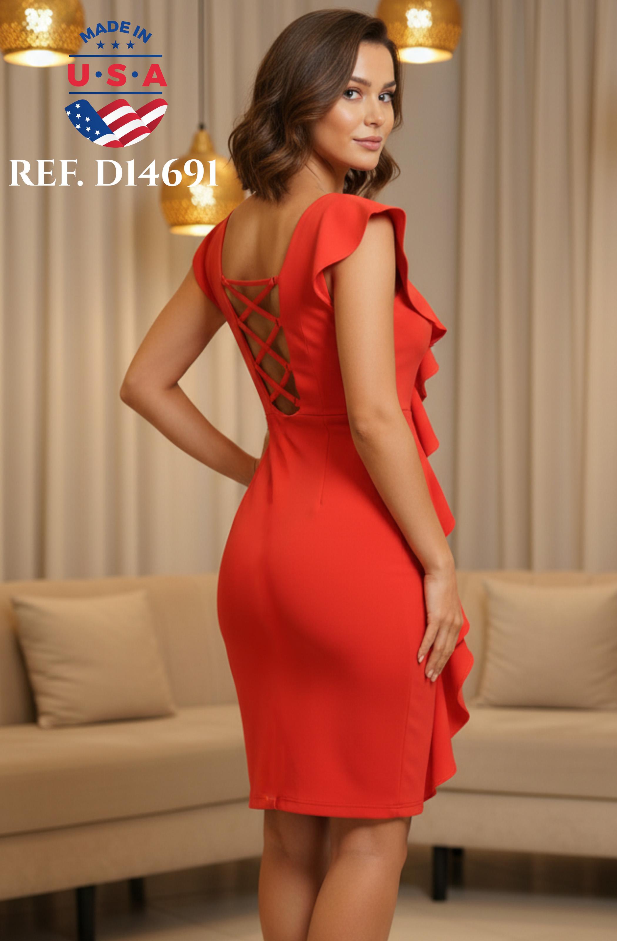 Fantástico Vestido Americano de Fiesta, Largo a las rodillas decorado con en Frente y Espalda con ondas